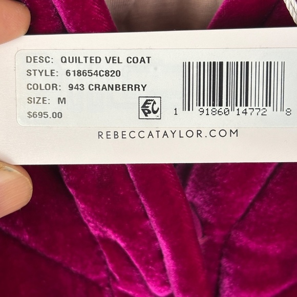 Rebecca Taylor Women Velvet Quilted Coat Jacket Sz M Luxe Regal Holiday NWT Belt - Picture 10 of 14